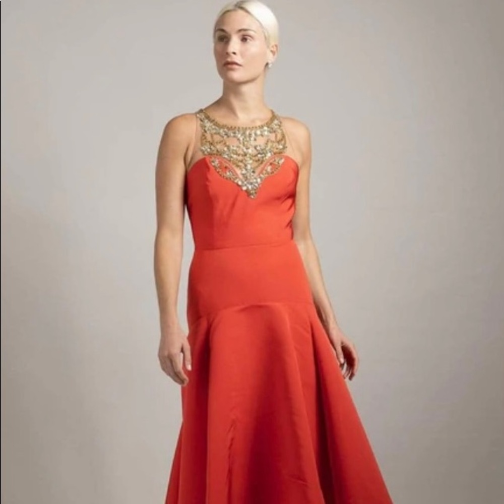 Marchesa Notte High Low Gown Peacock sz 2 NWT